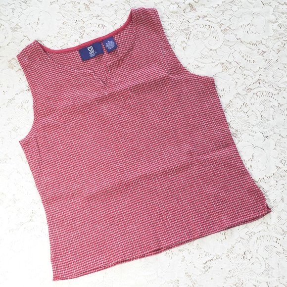 Vtg 90's SO GSJC Sleeveless Red Stripe Pleated Top - Picture 1 of 5